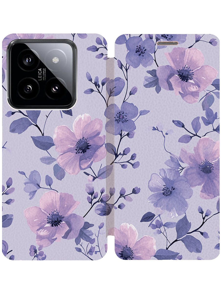 

Чехол-книжка на Xiaomi 14 Pro с принтом "Цветочки на сиреневом" золотой, Золотистый;фиолетовый, 777771023