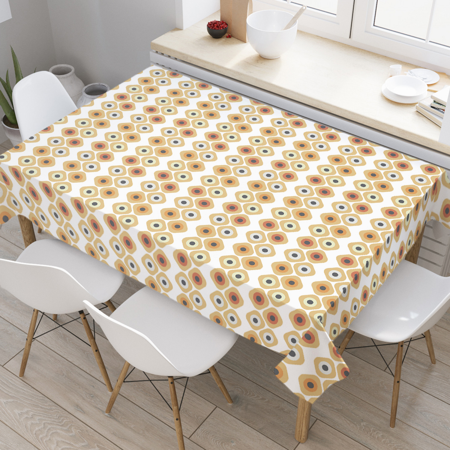 

Скатерть прямоугольная JoyArty "Точки в кругах" из оксфорда, 120x145 см, Бежевый, Точки в кругах