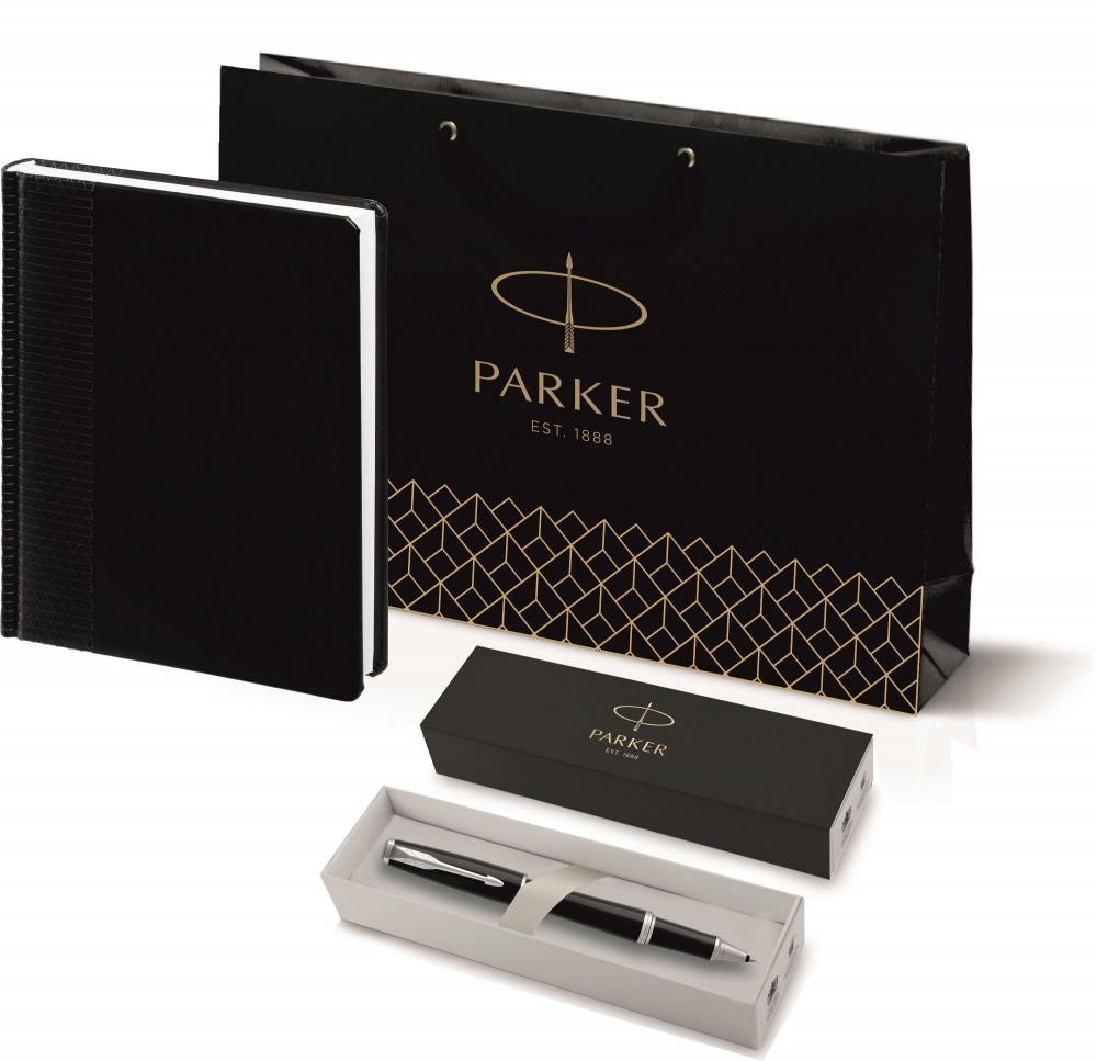 

Набор: ежедневник черный и ручка роллер Parker IM Metal Black CT, F черный, Подарочный набор: Ручка роллер Parker IM Metal Black CT и Ежедневник недатированный черный