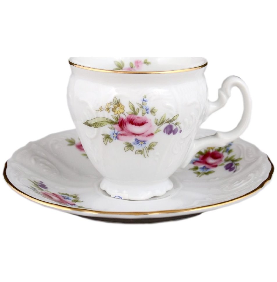 

Набор кофейных пар 90 мл 6 шт высокие Thun "Бернадотт Полевой цветок" 052357, Белый