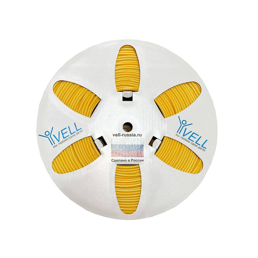 Трубка ПВХ круглая Vell AO-060 для маркировки проводов, d 6 мм, 100 метров, янтарно-желтая профиль пвх овальный vell yl 070 для маркировки проводов d 7 0 мм 100 метров желтый