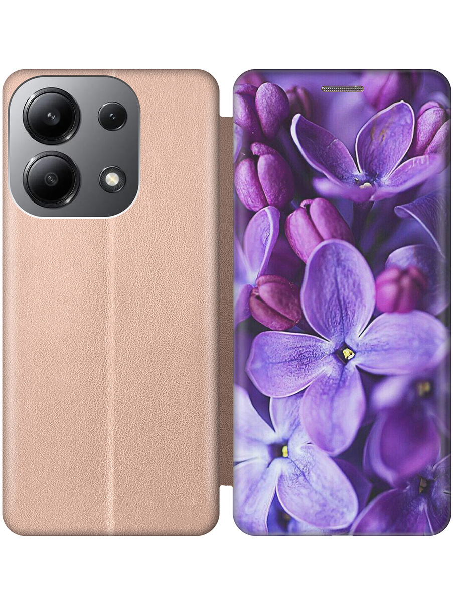

Чехол-книжка на Xiaomi Redmi Note 13 4G с принтом "Фиолетовая сирень" золотой, Золотистый;фиолетовый;черный, 782622821