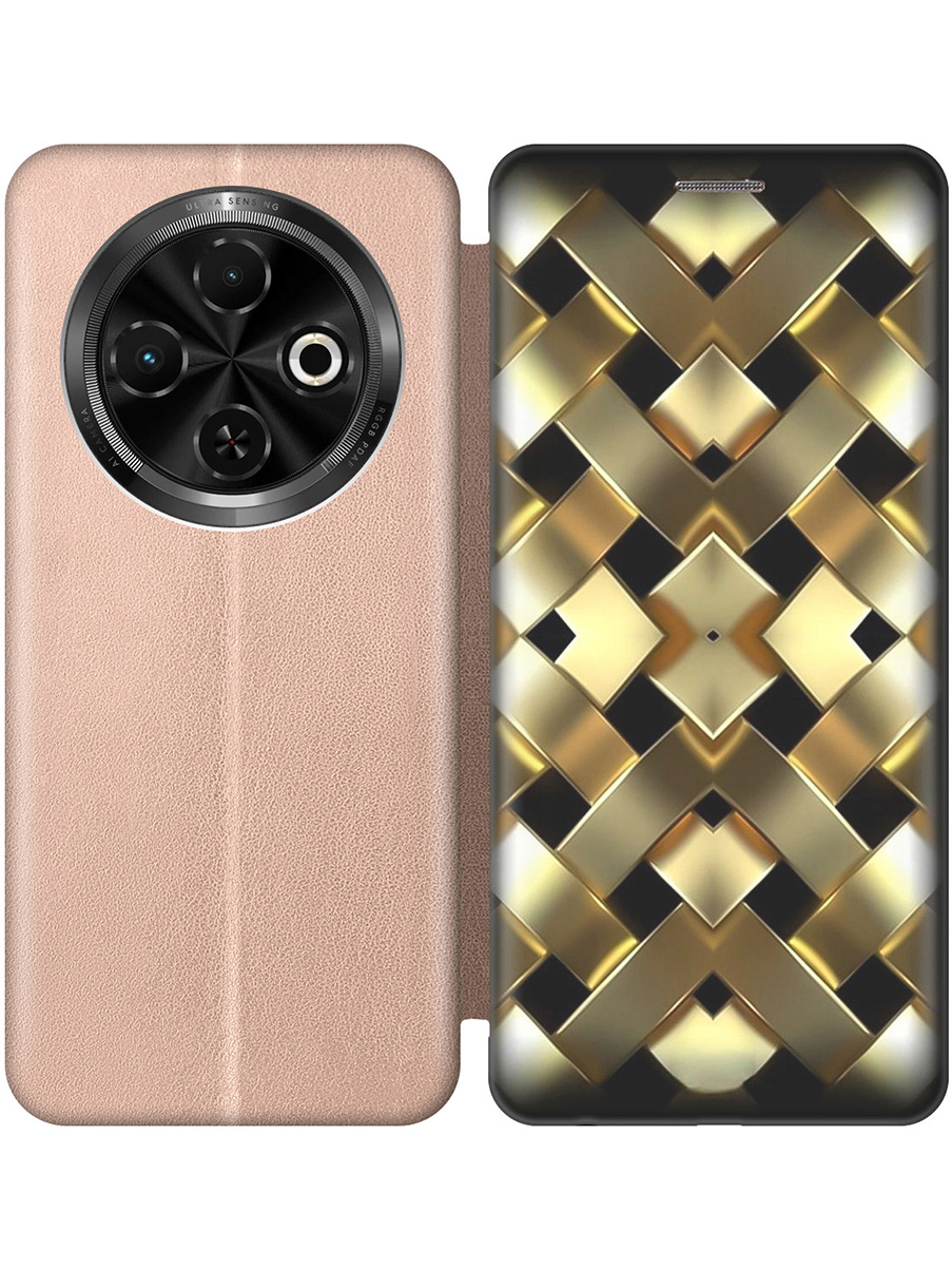 

Чехол-книжка на Tecno Spark 30C с принтом "Плетение золота" золотой, Золотистый;черный, 786716331