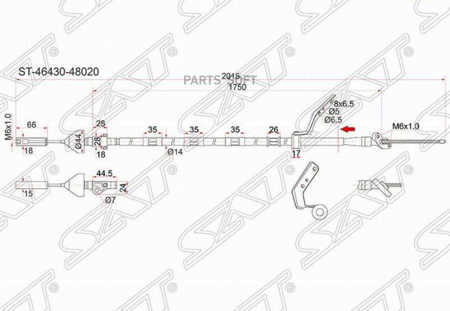 Трос Ручника Ty Harrier Acu/Sxu/Mcu15, 4Wd -Lh 1Шт SAT ST4643048020