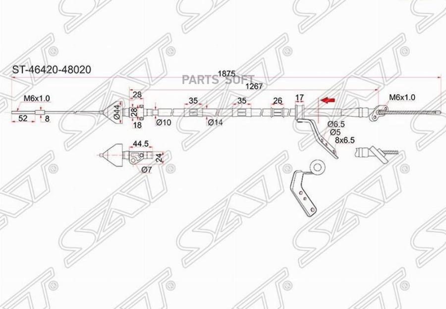 SAT Трос ручника TY Harrier ACU/SXU/MCU15, 4WD -RH