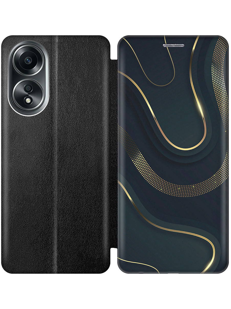 

Чехол-книжка на Oppo A58 4G с принтом "Золотистые акценты" черный, Черный;золотистый;серый, 782629431