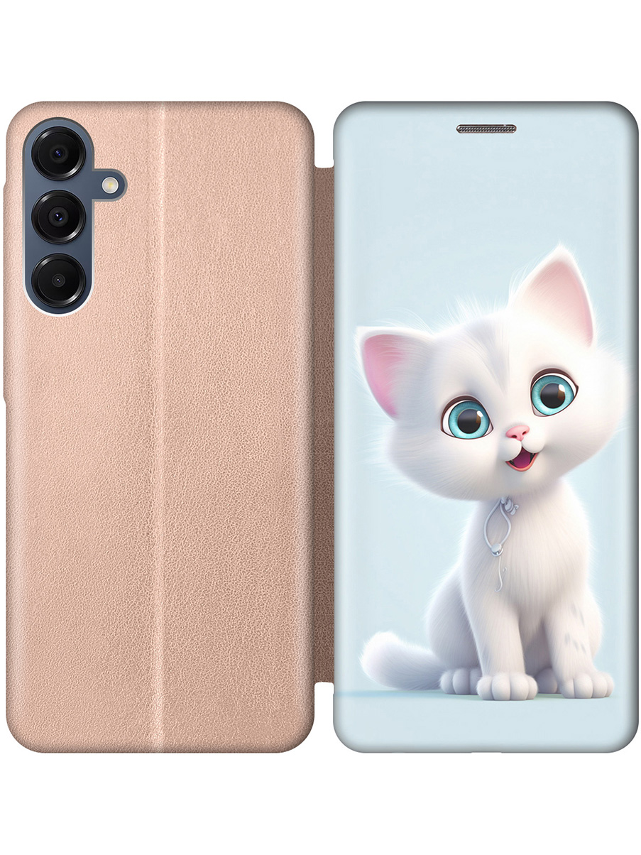

Чехол-книжка на Samsung Galaxy A16 с принтом "Глазастый котик" золотой, Золотистый;голубой;белый, 786721711
