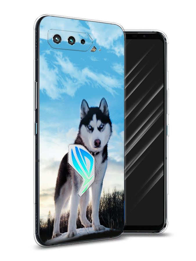 

Чехол Awog на Asus ROG Phone 5 "Хаски 3", Белый;черный;голубой, 44250-2