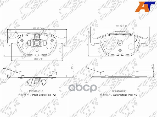 

Колодки тормозные перед FORD FOCUS 02-04 SAT