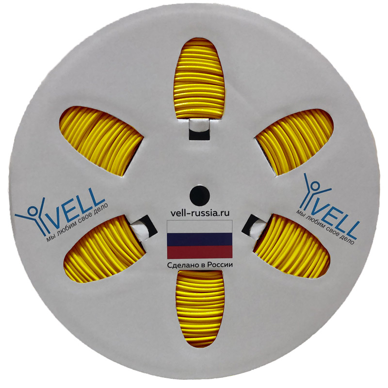 Трубка ПВХ круглая Vell YO-045 для маркировки проводов, d 4.5 мм, 200 метров, желтая