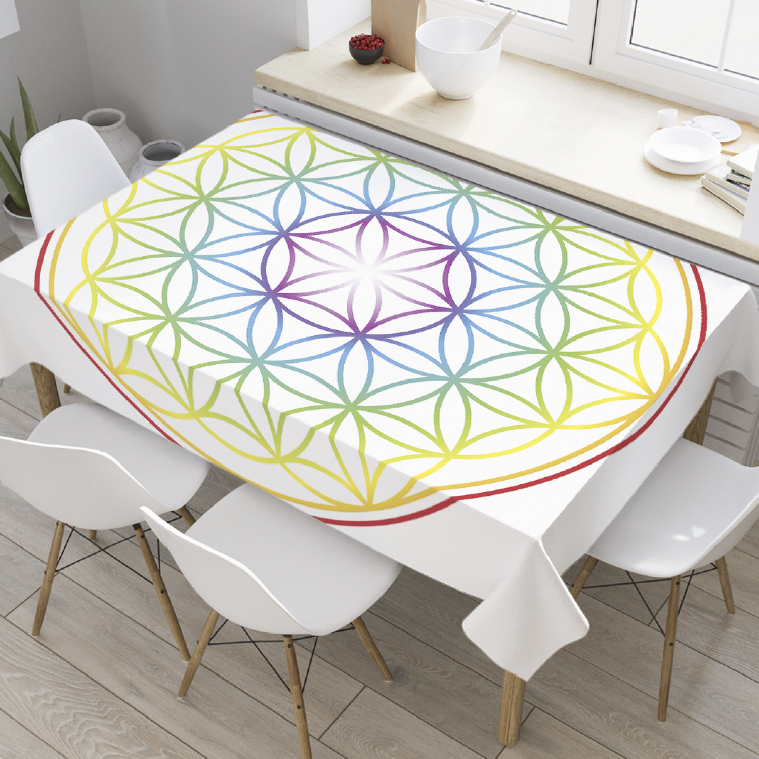 

Скатерть прямоугольная JoyArty "Сакральный цветок жизни" из оксфорда, 120x145 см, Белый, Сакральный цветок жизни