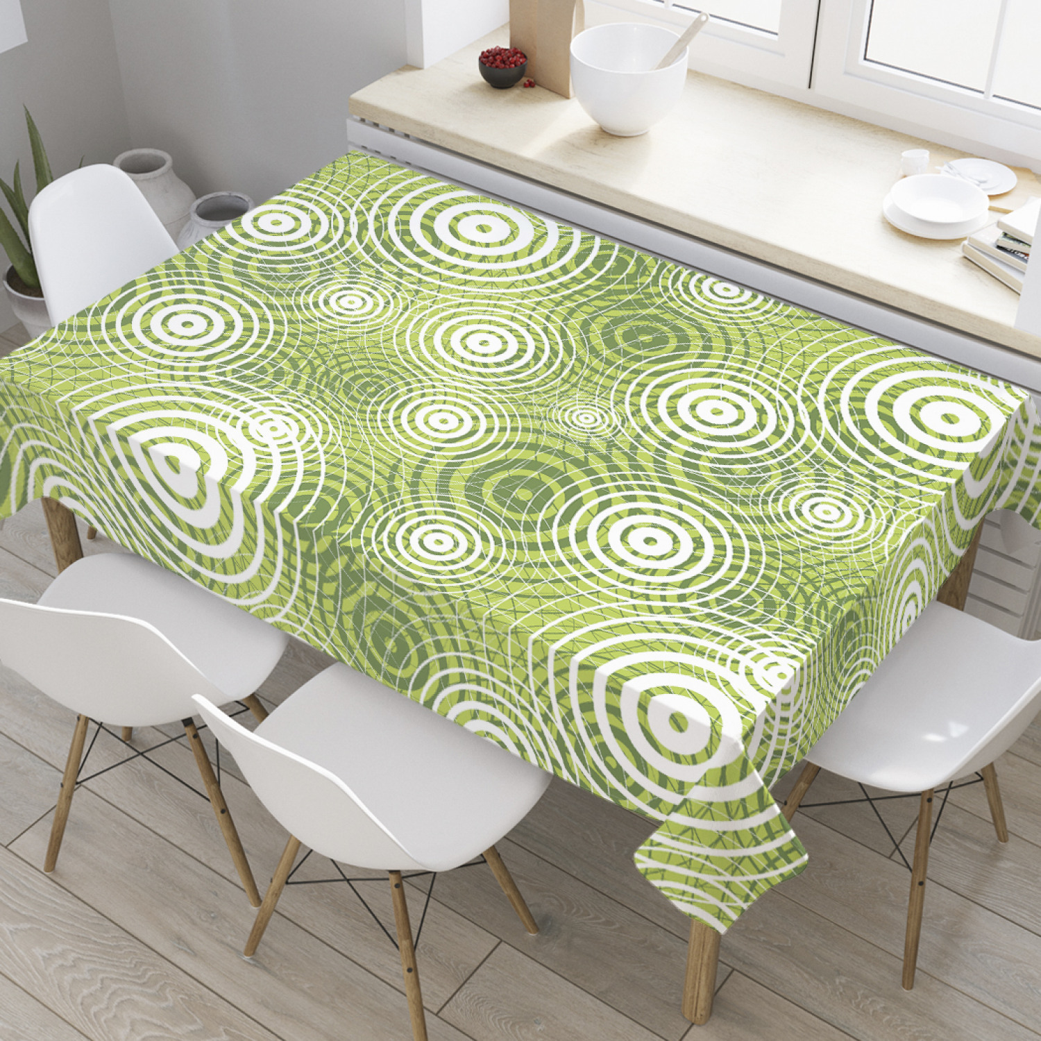 

Скатерть прямоугольная JoyArty "Фрактальные круги" из оксфорда, 120x145 см, Зеленый, Фрактальные круги