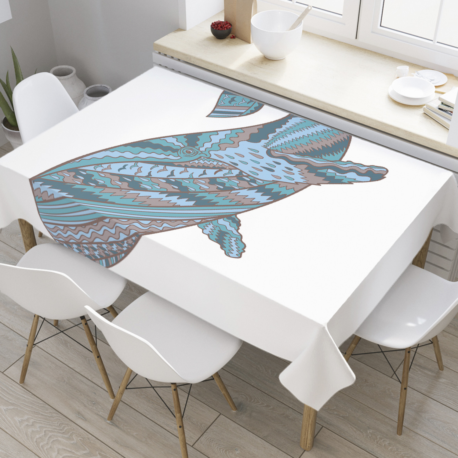 

Скатерть прямоугольная JoyArty "Цветной кит" из оксфорда, 120x145 см, Белый, Цветной кит