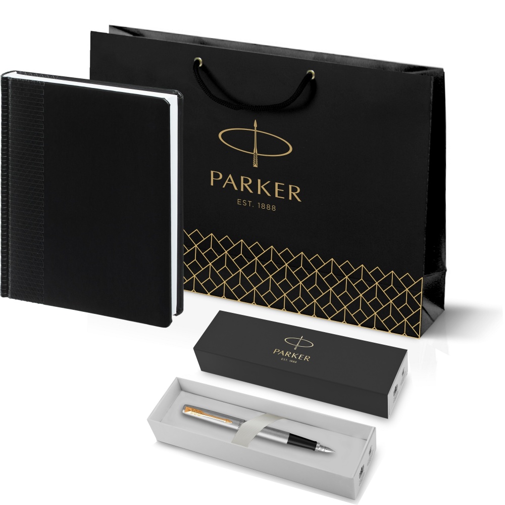 фото Набор: ежедневник черный и ручка parker jotter stainless steel gt, f синяя