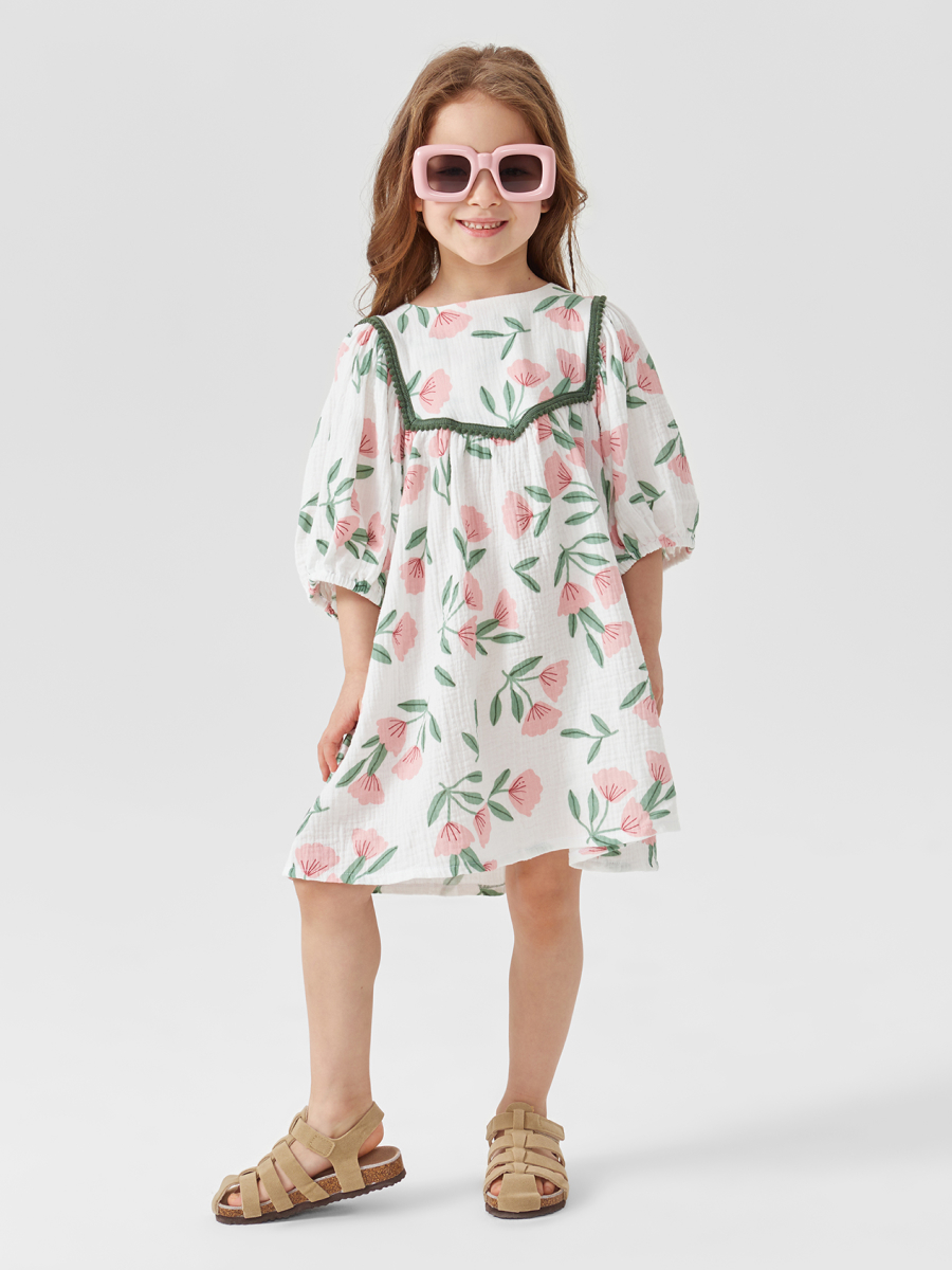 

Платье детское Happy Baby 88132, pink flower, 110, Белый;розовый;зеленый, 88132