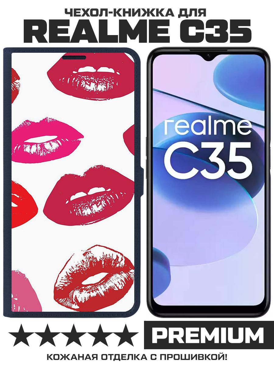 

Чехол-книжка Eco Book для Realme C35 Губы паттерн 2, Синий