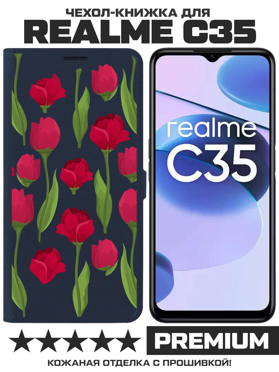

Чехол-книжка Eco Book для Realme C35 Розы паттерн, Синий