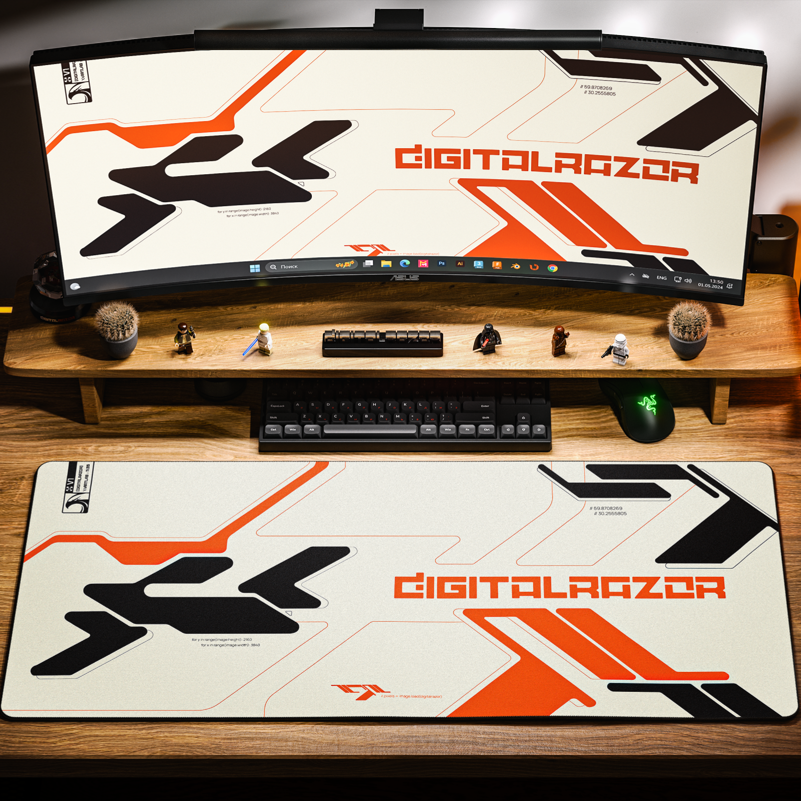 Коврик для мыши DigitalRazor DRFamily (DR-Branded Orange 90x40x4) белый,  оранжевый