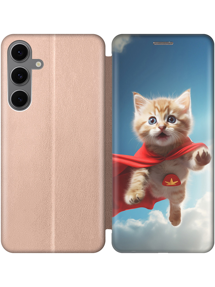 

Чехол-книжка на Samsung Galaxy S24 FE с принтом "Летящий котенок" золотой, Золотистый;белый;голубой;бежевый, 786718111