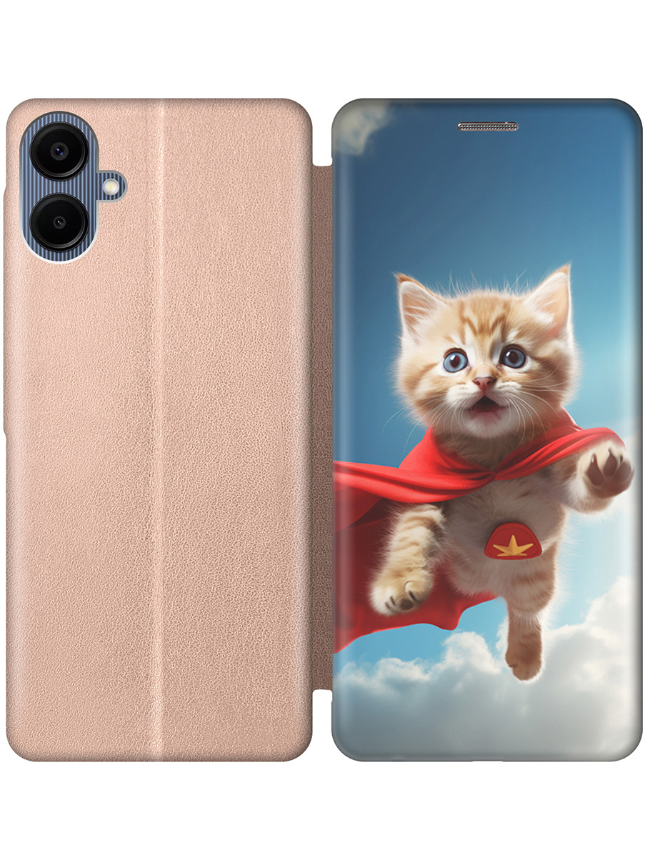 

Чехол-книжка на Samsung Galaxy A06 с принтом "Летящий котенок" золотой, Золотистый;белый;голубой;бежевый, 786717511
