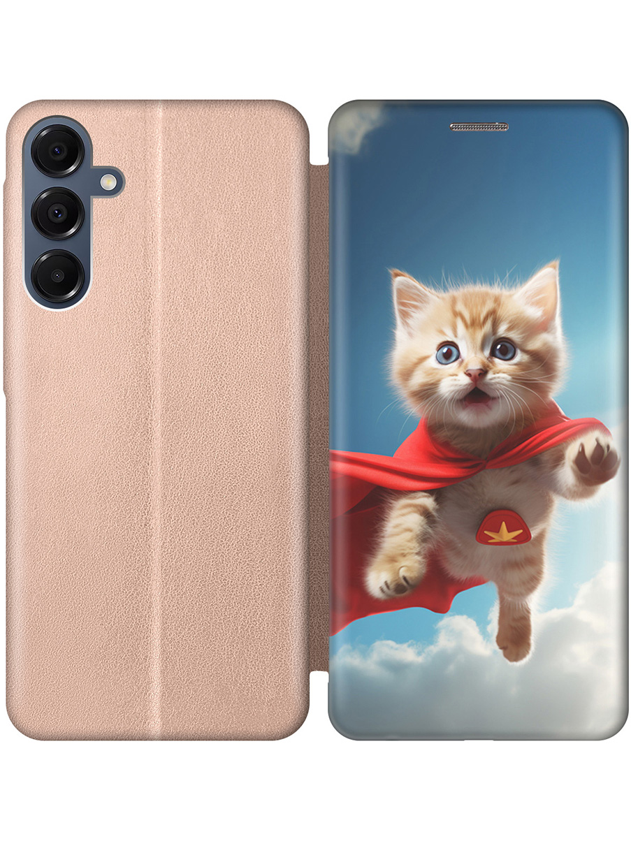 

Чехол-книжка на Samsung Galaxy A16 с принтом "Летящий котенок" золотой, Золотистый;белый;голубой;бежевый, 786721711