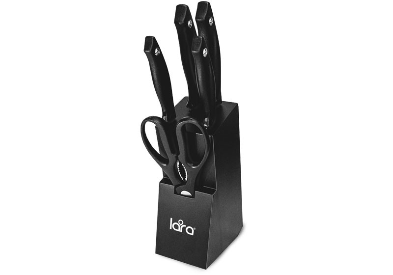 

Набор ножей LARA LR05-54 6 предметов: Подставка (сосна) + 4 ножа + ножницы