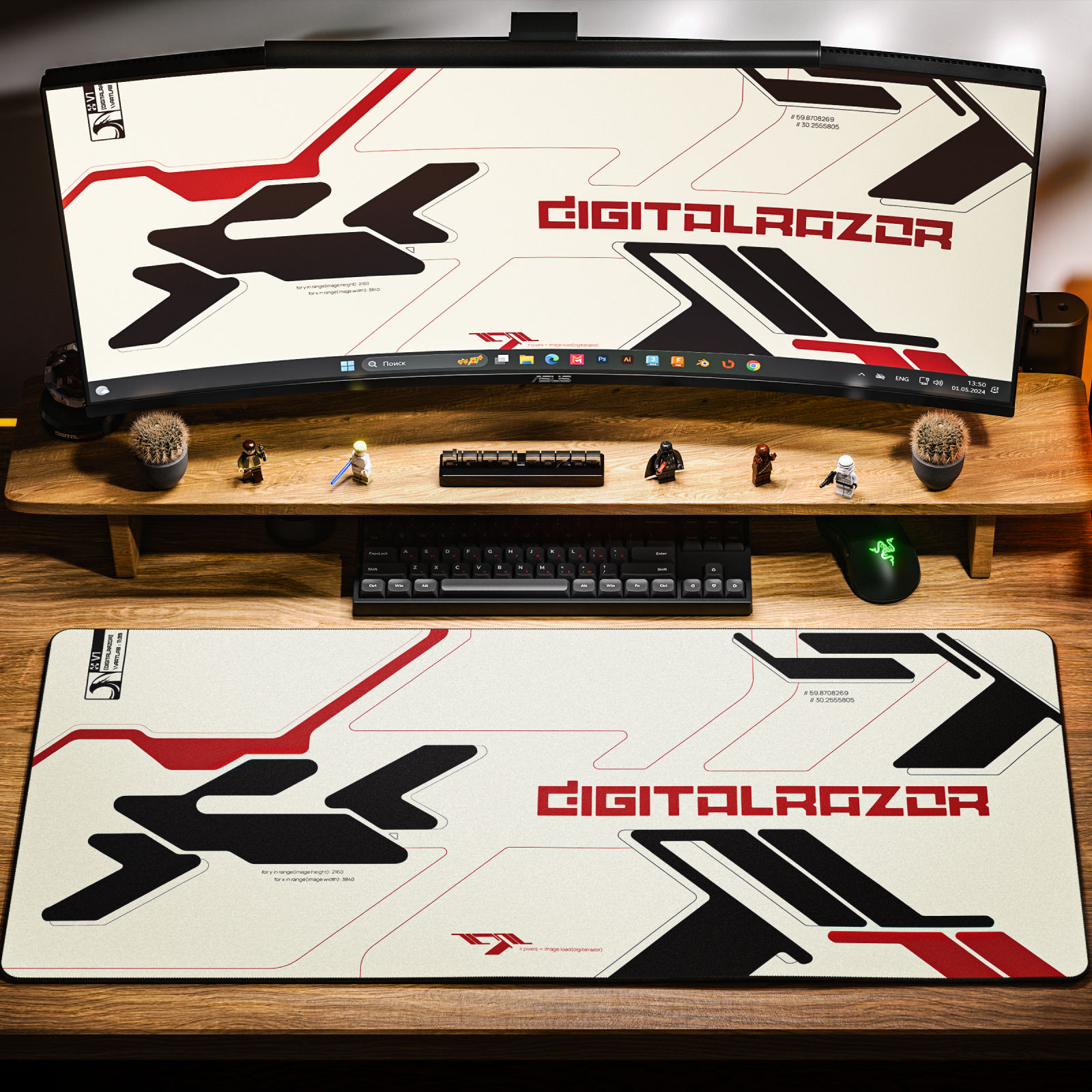 Коврик для мыши DigitalRazor DRFamily (DR-Branded White red 90x40x4)