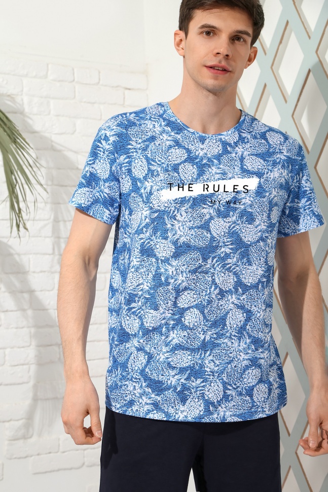 Футболка домашняя мужская Виолетта Микс-3 голубая 56 RU