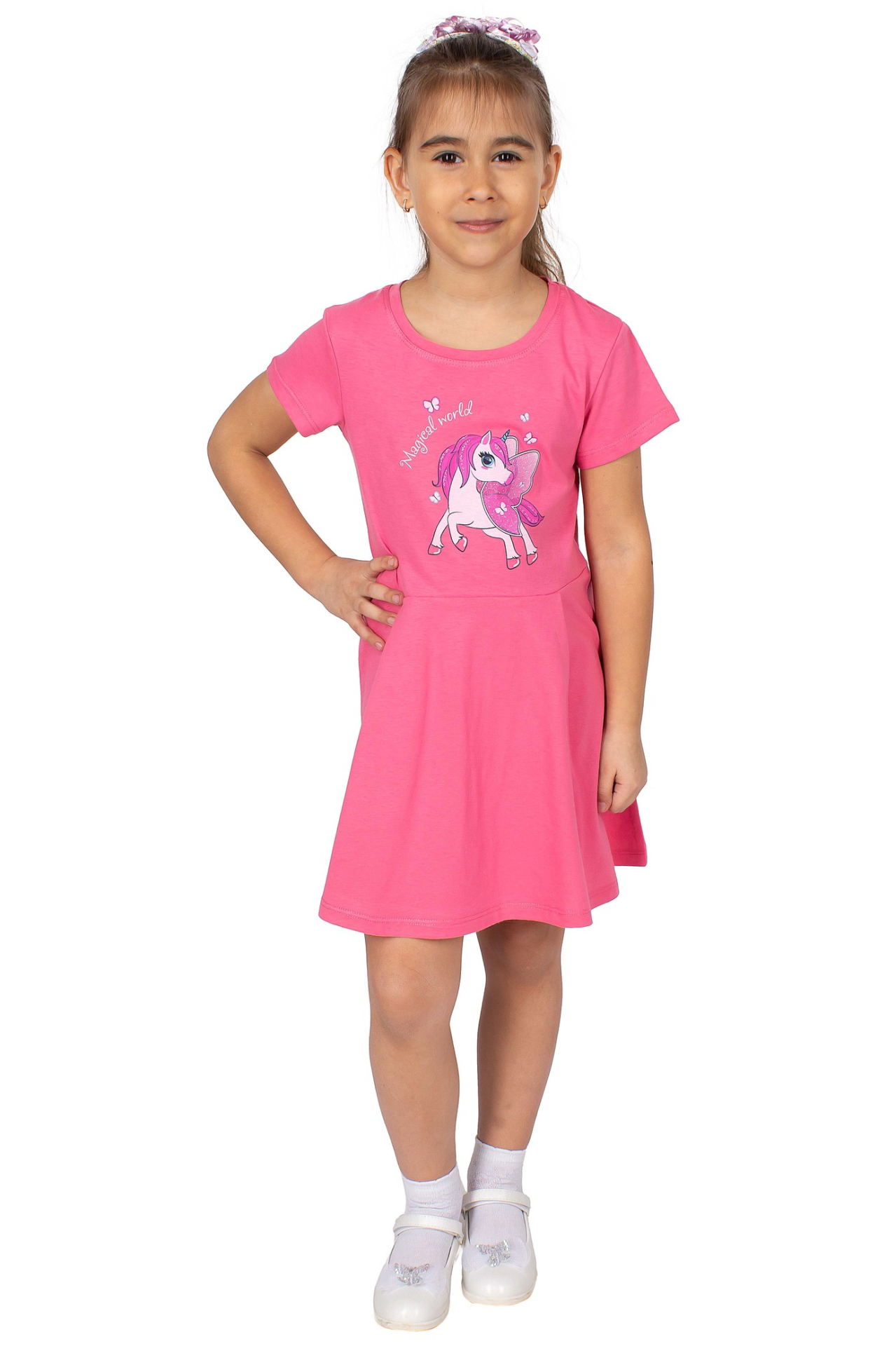 Платье детское Basia Л3031-7594, темно-розовый, 128