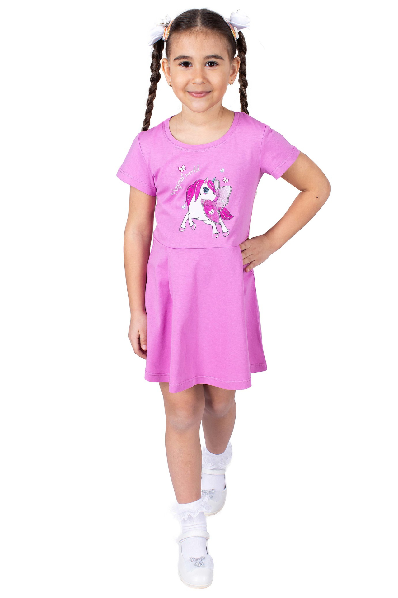 Платье детское Basia Л3031-7594, фиолетовый, 104 простыня на резинке трикотаж 90 200 борт 25см 006 фиолетовый кулирка 100% хлопок rt