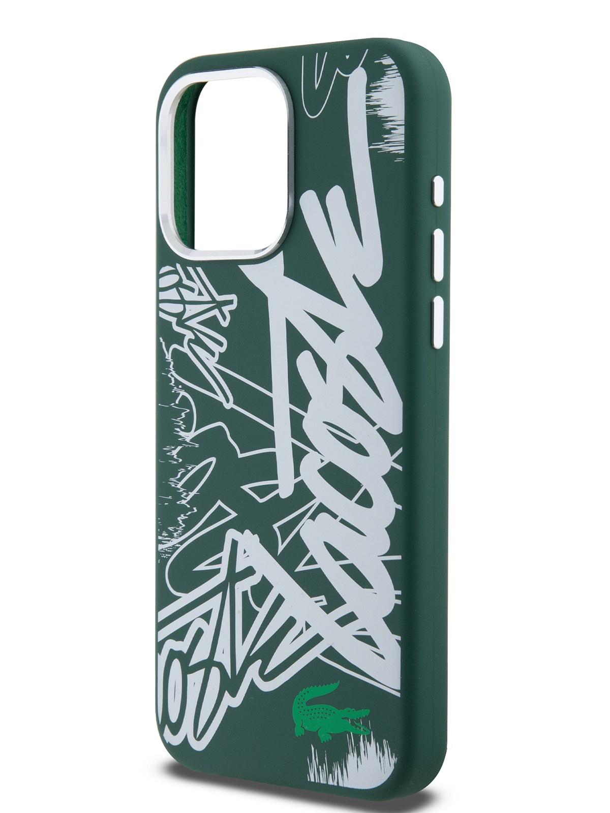 Чехол Lacoste для iPhone 15 Pro Max с эффектом Soft-touch Graffiti Hard Green/White