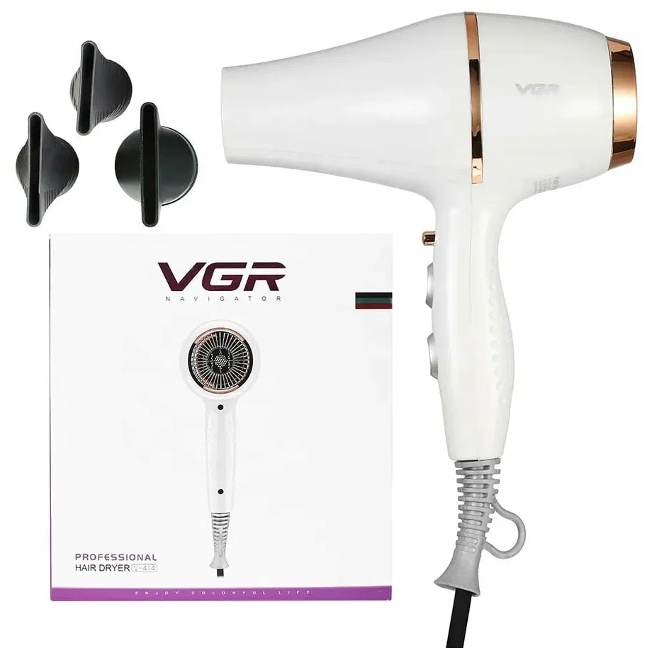 Профессиональный фен VGR V-414 с ионизацией и термозащитой, белый ...
