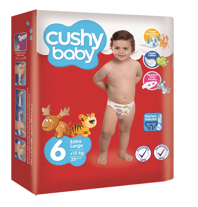 Детские подгузники Cushy Baby 6 размер ночные для детей весом 15+ кг, 20 шт