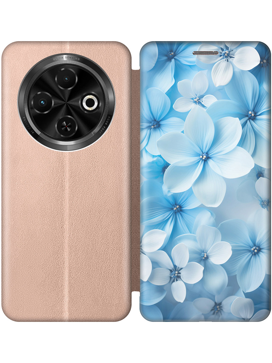 

Чехол-книжка на Tecno Spark 30C с принтом "Бело-голубые цветы" золотой, Золотистый;голубой;белый, 786716322