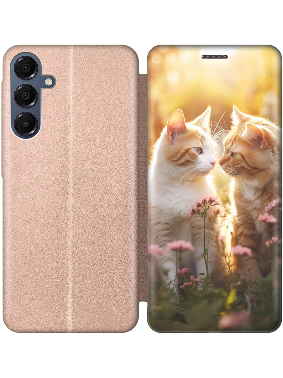 

Чехол-книжка на Samsung Galaxy A16 с принтом "Влюбленные котики" золотой, Золотистый;бежевый;белый, 786721791