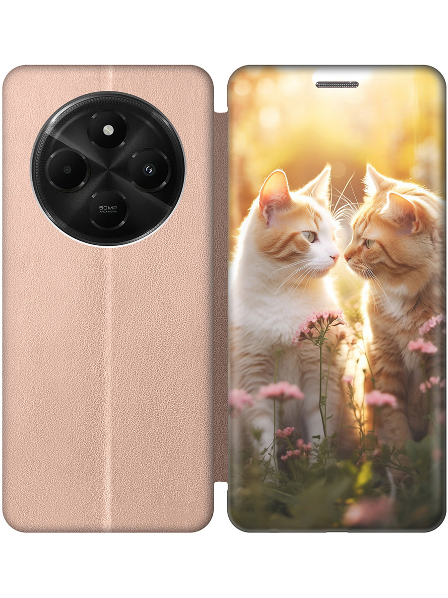 

Чехол-книжка на Xiaomi Redmi 14C / Poco C75 с принтом "Влюбленные котики" золотой, Золотистый;бежевый;белый, 786715791
