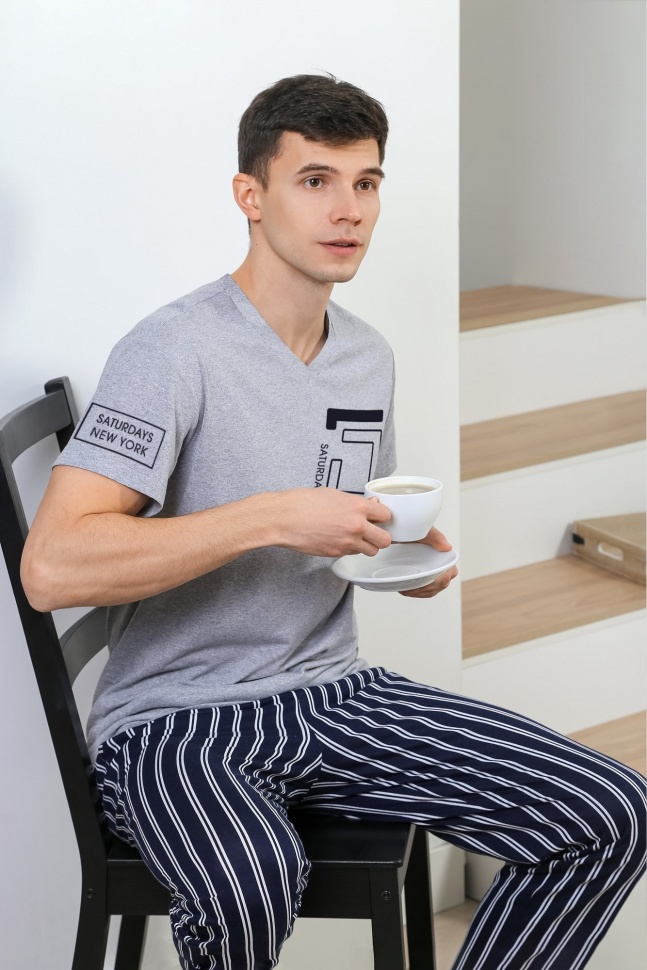 Комплект домашний мужской Виолетта Параллель-1 серый 56 RU