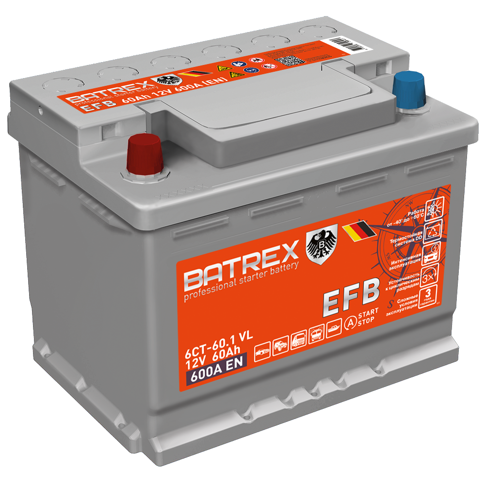 Batrex Аккумулятор Efb 60 Ah, 600 A, 242 Х 175 Х 190 Прям.