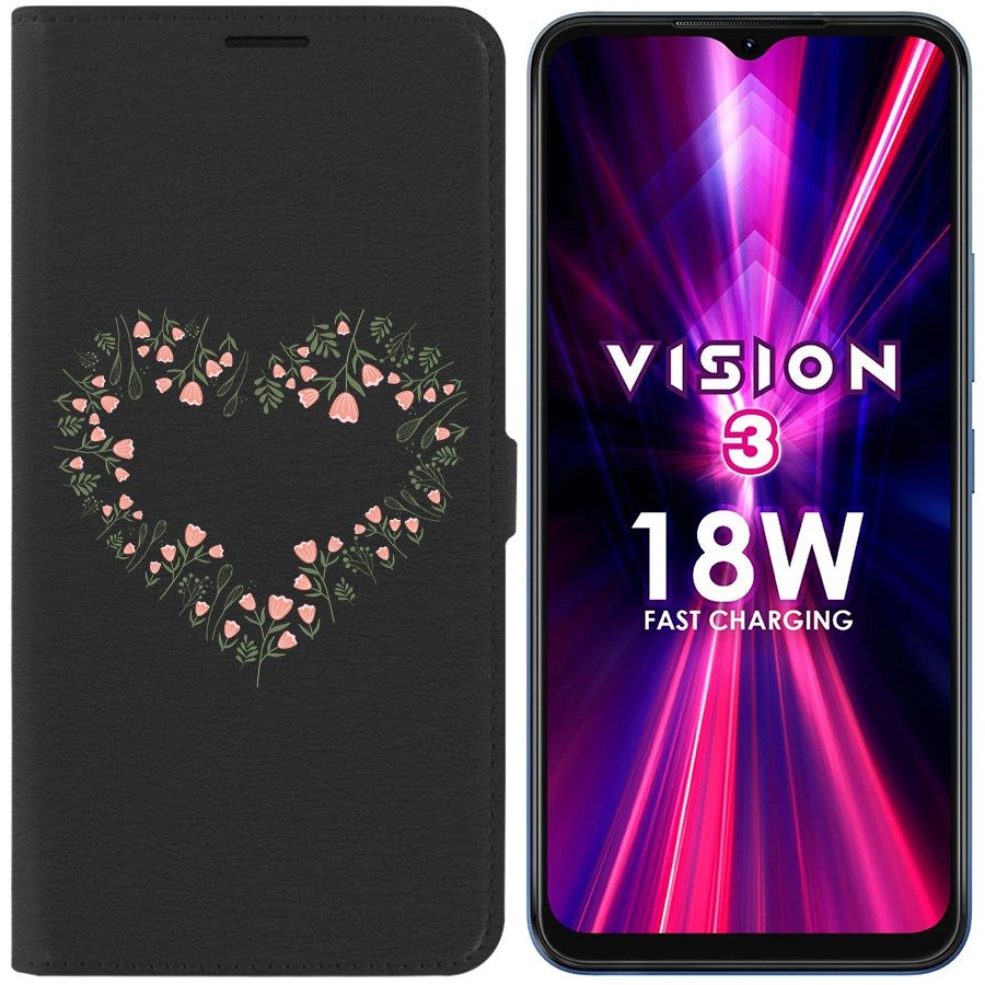 

Чехол-книжка Eco Book для ITEL Vision 3 Цветочное сердце, Черный