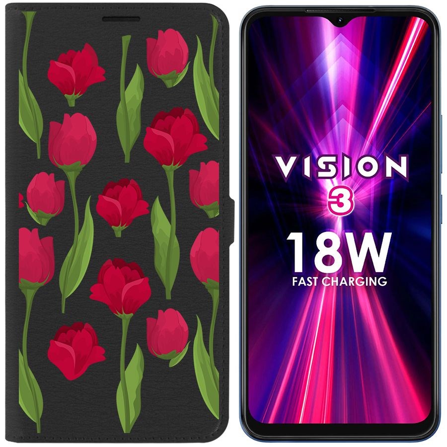 

Чехол-книжка Eco Book для ITEL Vision 3 Розы паттерн, Черный