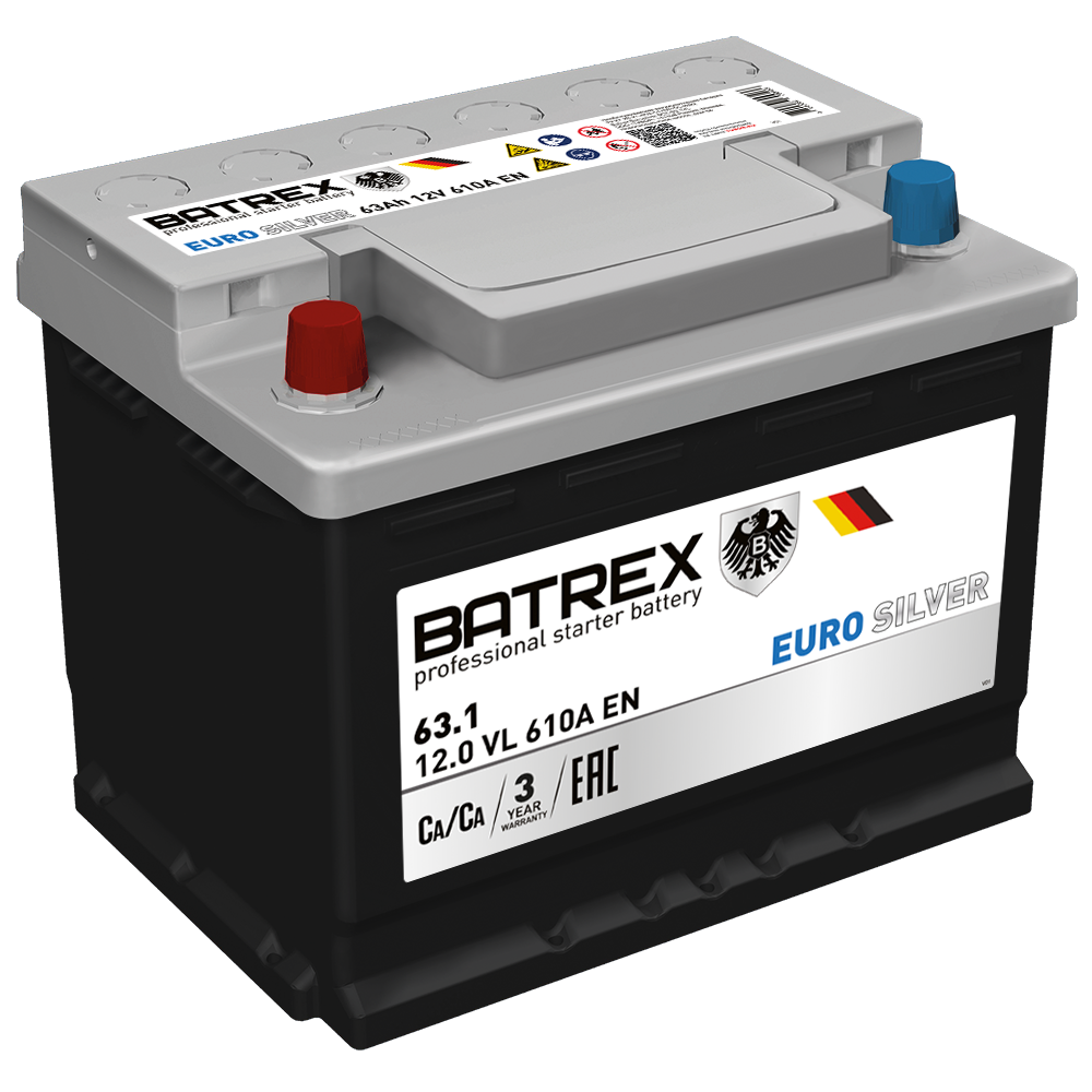 Batrex Аккумулятор Eurosilver 63 Ah, 610 A, 242 Х 175 Х 190 Прям.