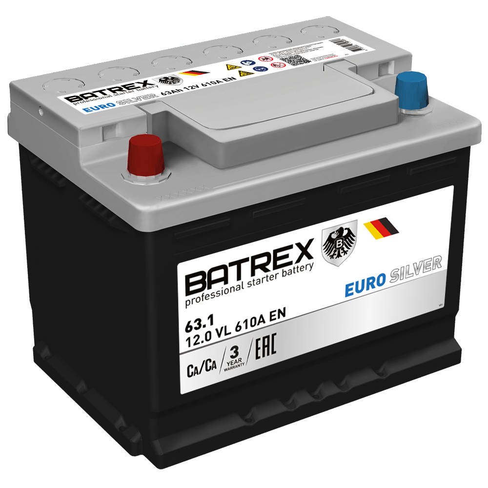 

Batrex Аккумулятор Eurosilver 63 Ah, 610 A, 242 Х 175 Х 190 Прям.