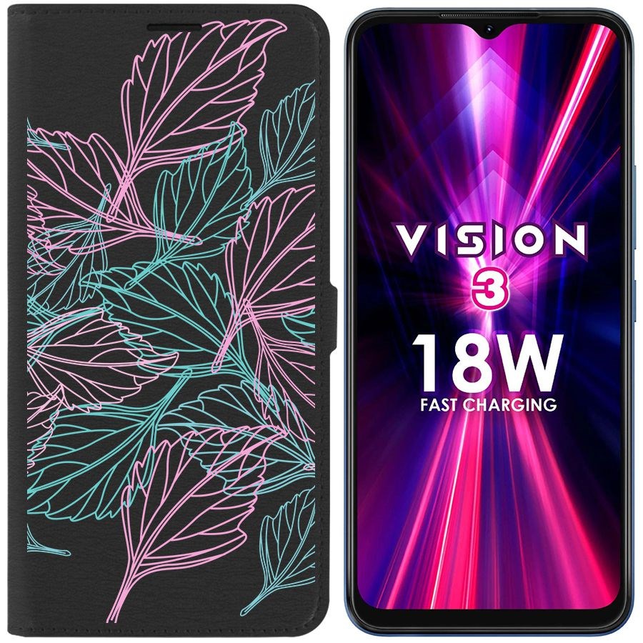 

Чехол-книжка Eco Book для ITEL Vision 3 Листья паттерн, Черный