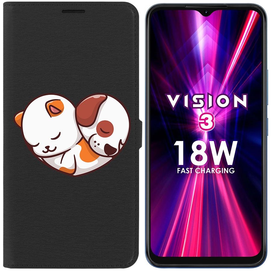 

Чехол-книжка Eco Book для ITEL Vision 3 Котёнок и Щенок, Черный