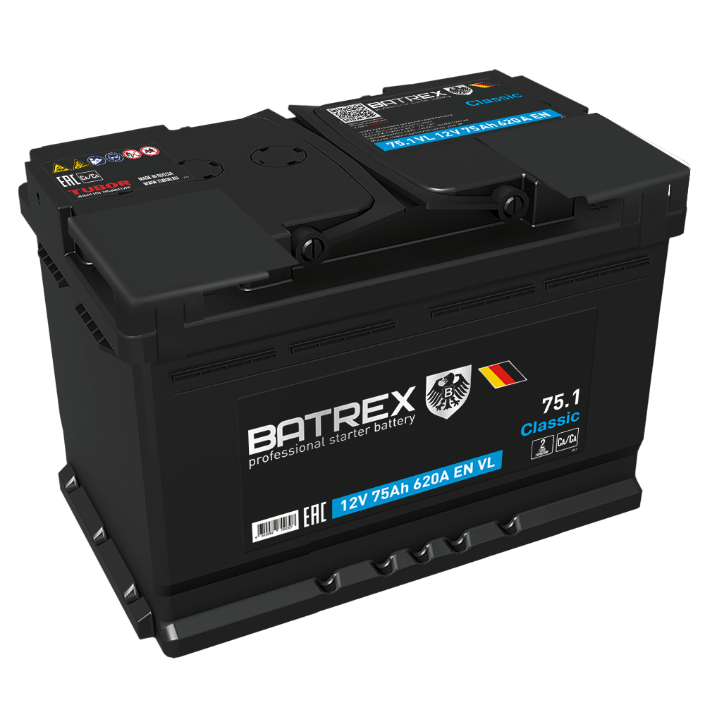 

Batrex 4610082700307 Аккумулятор Classic 75 Ah, 620 A, 278 Х 175 Х 190 Прям.