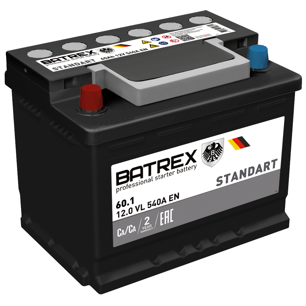 Batrex 4610082700635 Аккумулятор Standart 60 Ah, 550 A, 242 Х 175 Х 190 Прям.