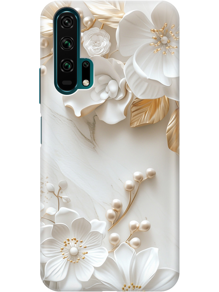 

Силиконовый чехол на Honor 20 Pro с принтом "Бело-золотые цветы", Золотистый;белый;прозрачный, 721700723
