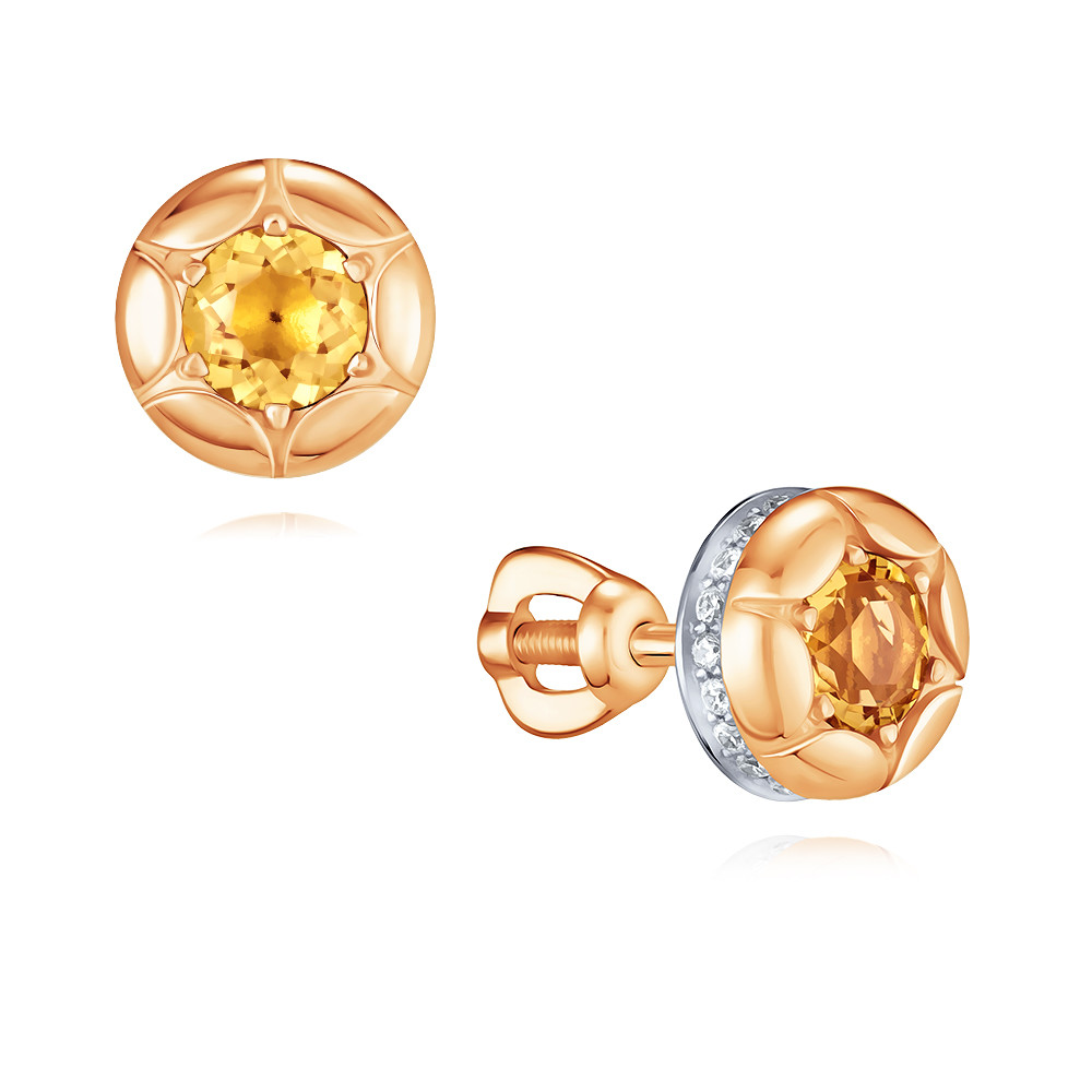 

Серьги пусеты из красного золота ADAMAS 21041024/01-А50Д-664, фианит/цитрин, 21041024/01-А50Д-664
