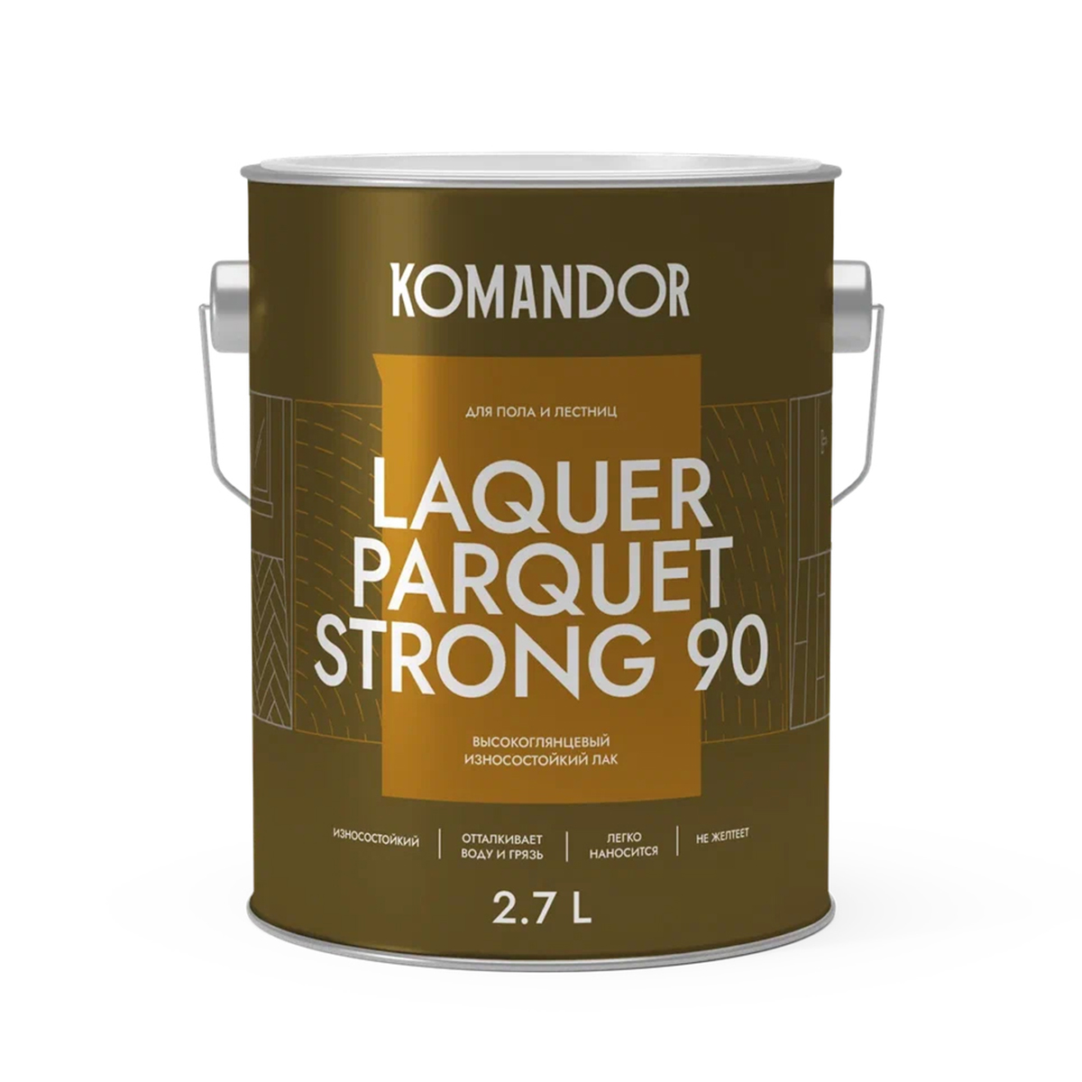 Лак для пола и лестниц Komandor Laquer Parquet Strong 90, высокоглянц., база С, 2,7 л