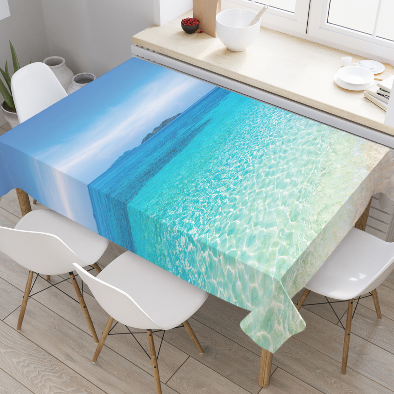 

Скатерть прямоугольная JoyArty "Легкий бриз" из оксфорда, 120x145 см, Голубой, Легкий бриз